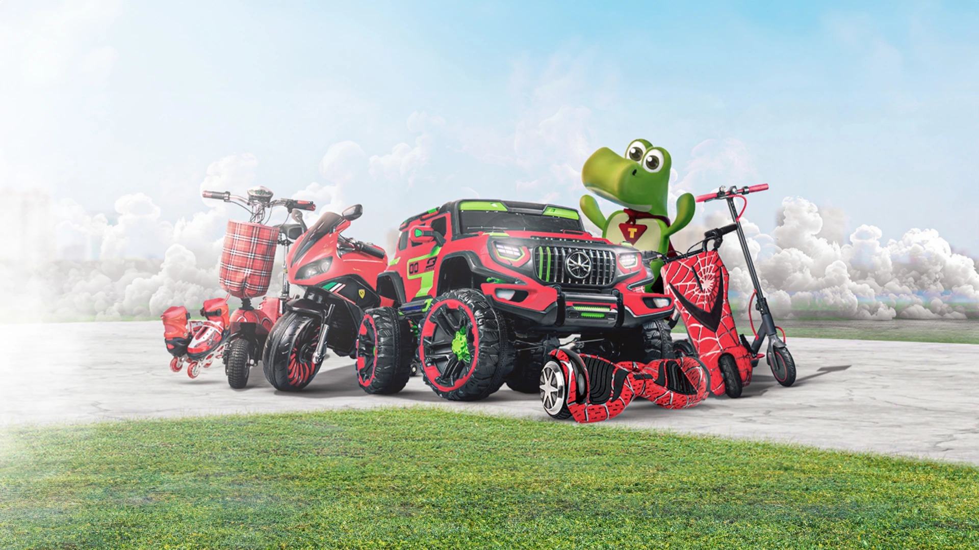 Voorkant -Speel Actief Verkoop Banner 2 Ride ons