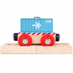 BigJigs BJT486 Rail Containerwagon Blauw Houten Trein