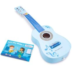 Houten Gitaar Blauw Kindergitaar -Speel Actief Verkoop NCT kinder gitaar blauw houten gitaar.jpg met muziekboekje