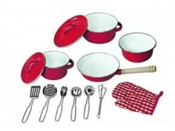 Pannenset Emaille Rood 13-delig -Speel Actief Verkoop emaille pannenset simply for kids rood 1