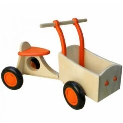 Houten Bakfiets Oranje Loopfiets VanDijkToys -Speel Actief Verkoop houten bakfiets oranje van dijktoys 1
