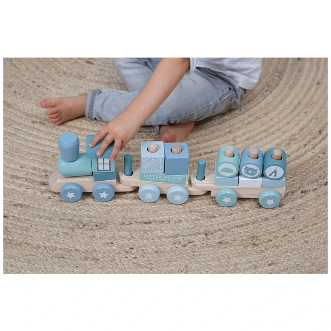 Little Dutch LD7036 Houten Blokkentrein Blauw 6 Little Dutch LD7036 Houten Blokkentrein Blauw - Afbeelding 4